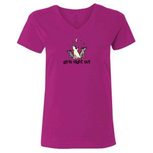 Girls Night Out Ladies SMALL Fuchsia V-neck Short Sleeve T-shirt NWT